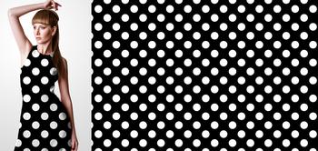 32003v materiał ze wzorem czarne grochy na białym tle